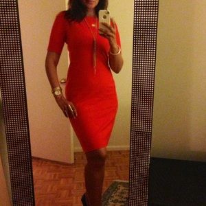 Red Zara dress.